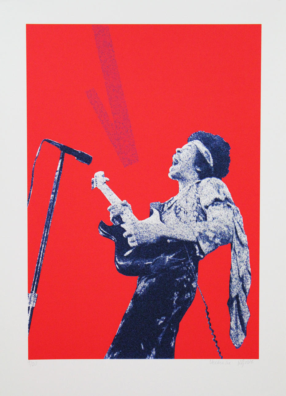 VERONIKA HJORT. Jimi Hendrix. Färgserigrafi. Signerad. 9/20.