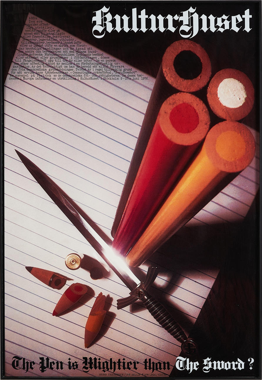 STURE JOHANNESSON. "The pen is mightier than the sword? " Affisch offsettryck 1976.
