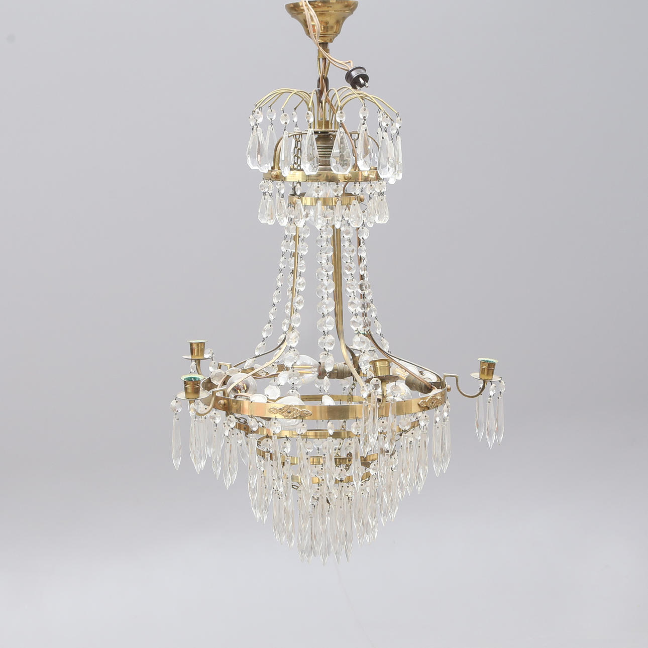 LJUSKRONA, glas/metall, 1900-tal.