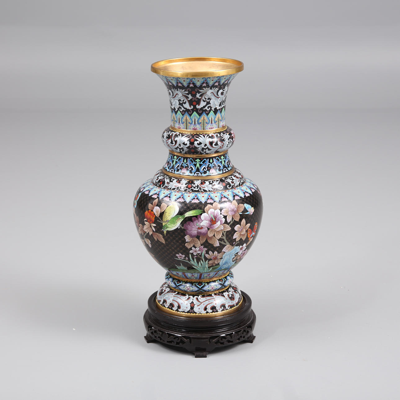 GOLVVAS, cloisonné, med träsockel, Kina.