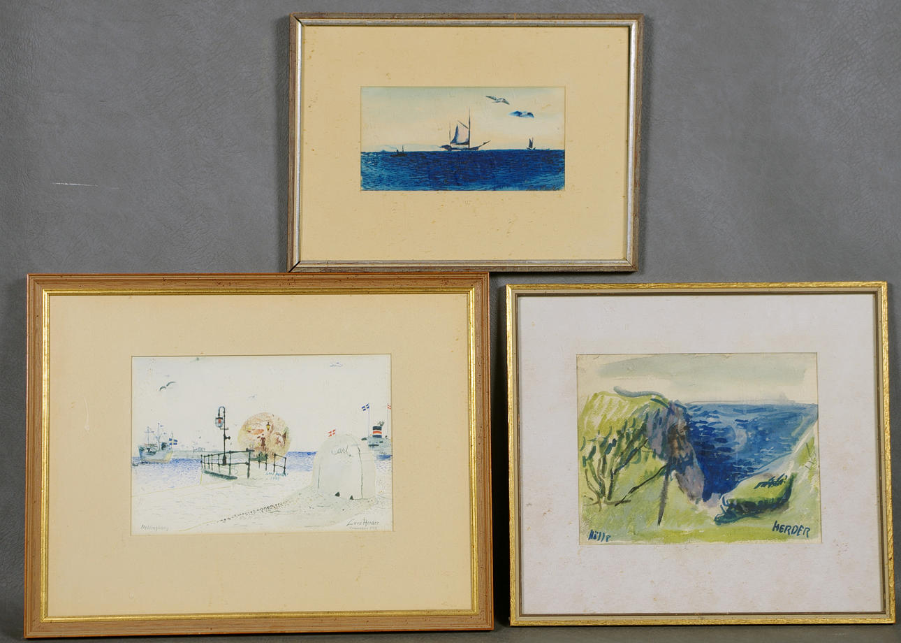 LARS HERDER. 3 tavlor, Mölle, Helsingborg samt marintavla.