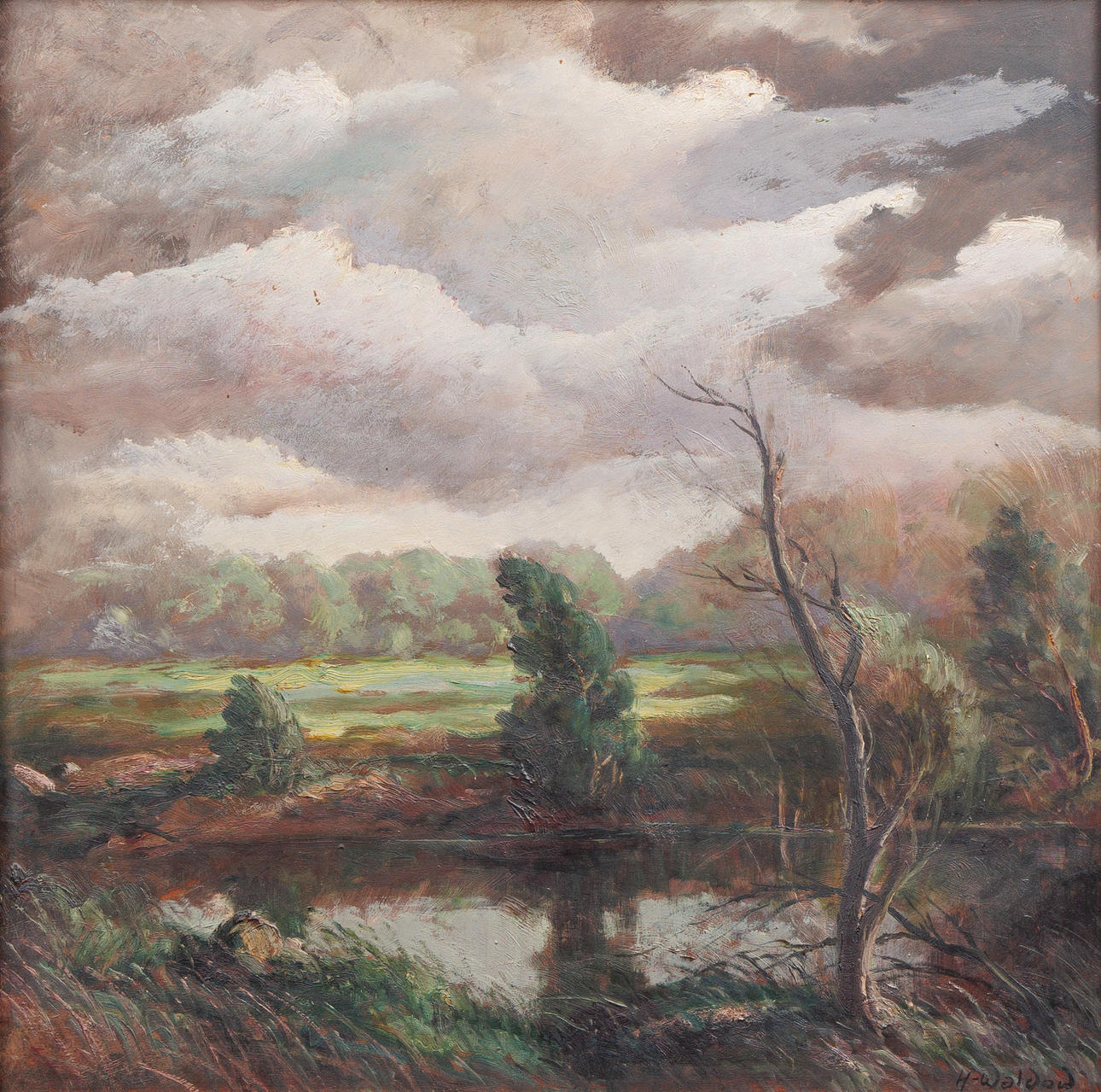 HARRY WALDOW (SVERIGE/USA 1887-1969). Skogslandskap, olja på pannå, signerad.
