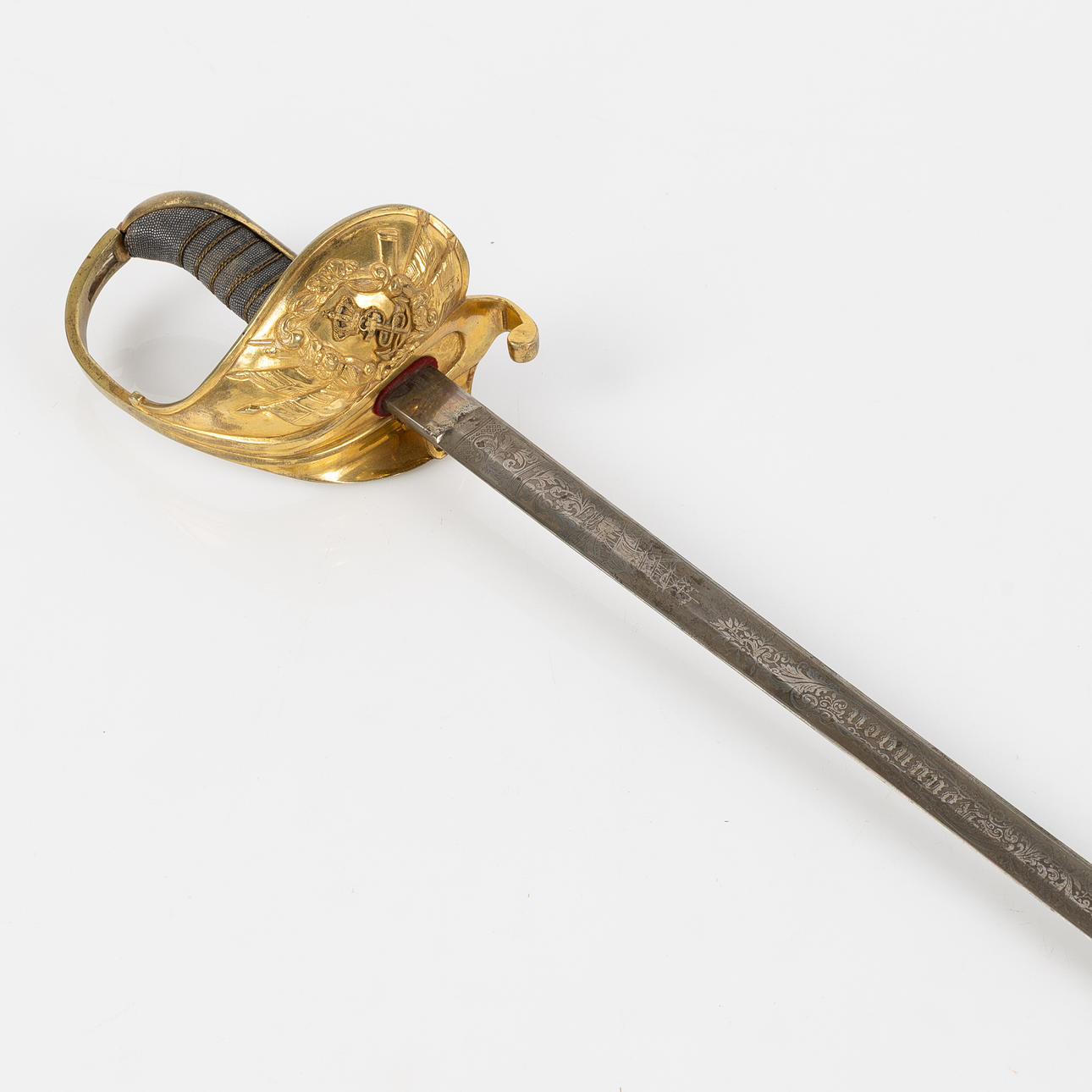 SABEL, flottan, m/1878, balja i läder med mässingsbeslag.