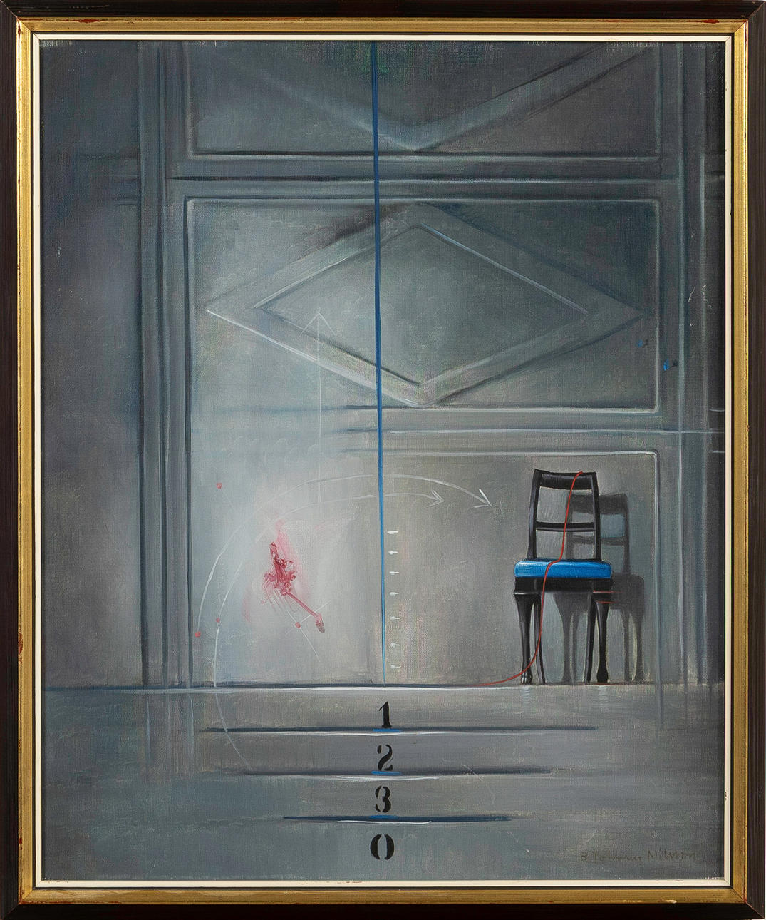 BERT-JOHNNY NILSSON. Surrealistisk interiör, olja på duk, signerad.