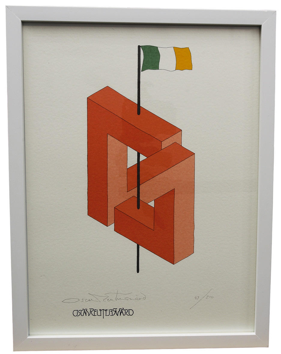 OSCAR REUTERSVÄRD. Färglitografi ur mappen "Fifteen European Impossible Figures". Irland, numrerad 59/210, signerad.
