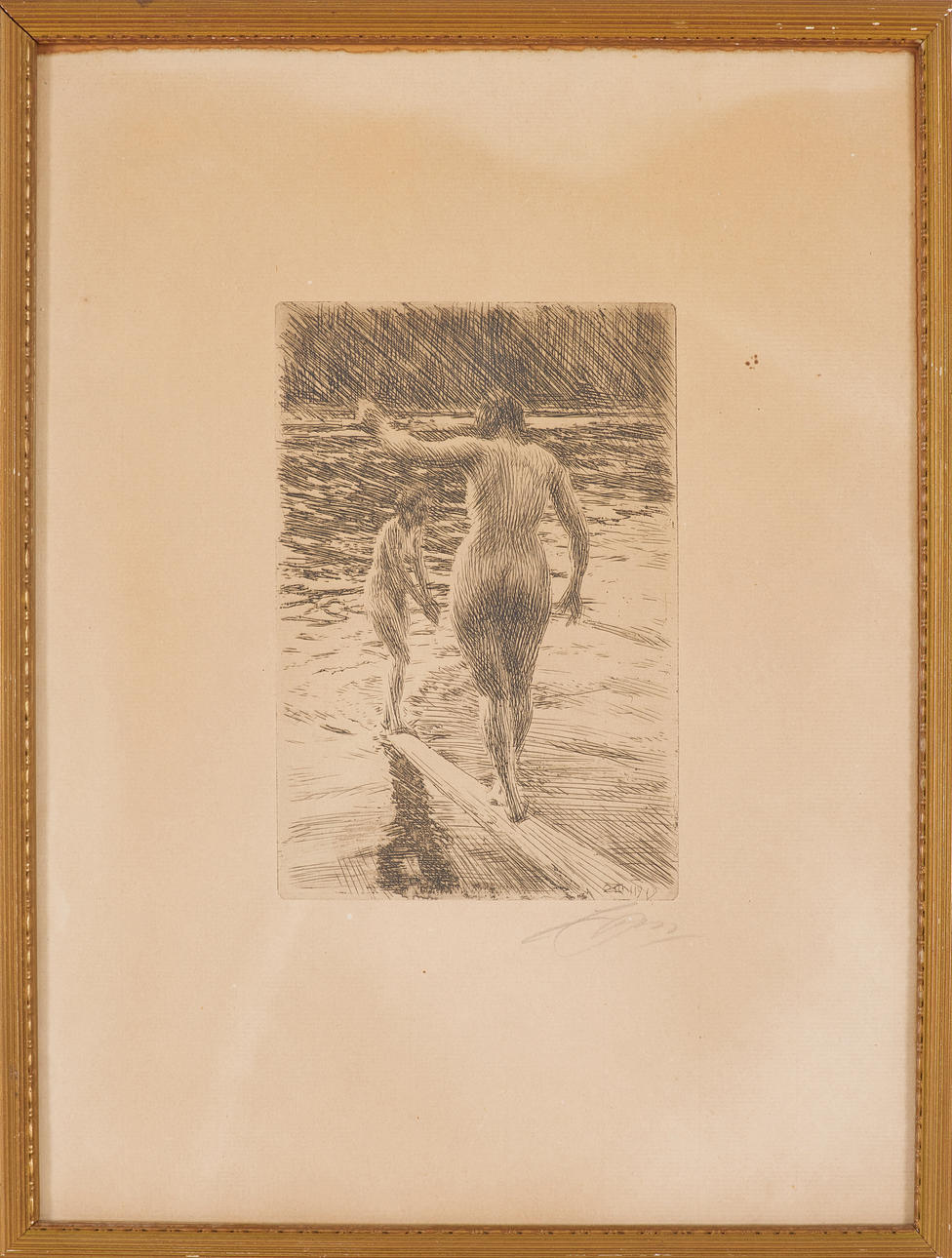 ANDERS ZORN. "Balans", etsning, signerad och daterad 1919, signerad blyerts.