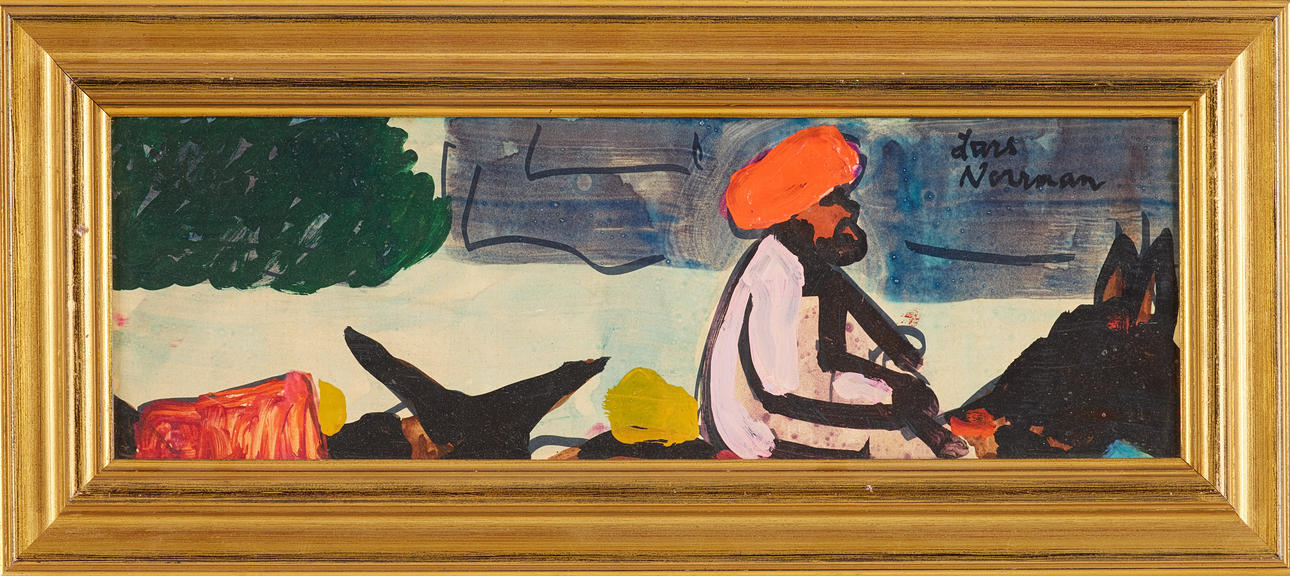 LARS NORRMAN. Man i röd turban, gouache, signerad.