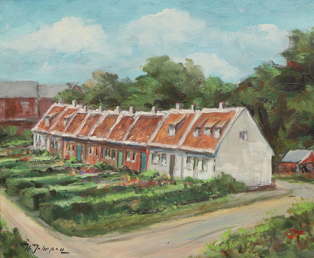 OIDENTIFIERAD KONSTNÄR. Olja på duk, "Tobakshejdan, Ystad", signerad.