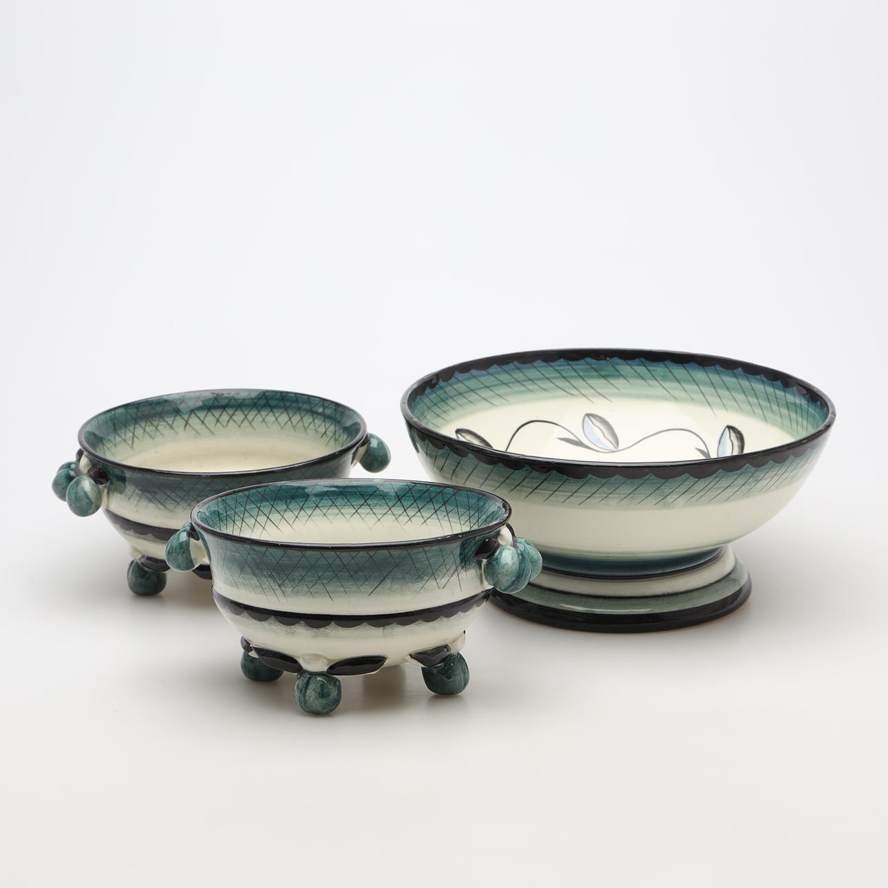 ILSE CLAESSON. SKÅLAR, 3 stycken, flintgods, swedish grace, 1920/30-tal.