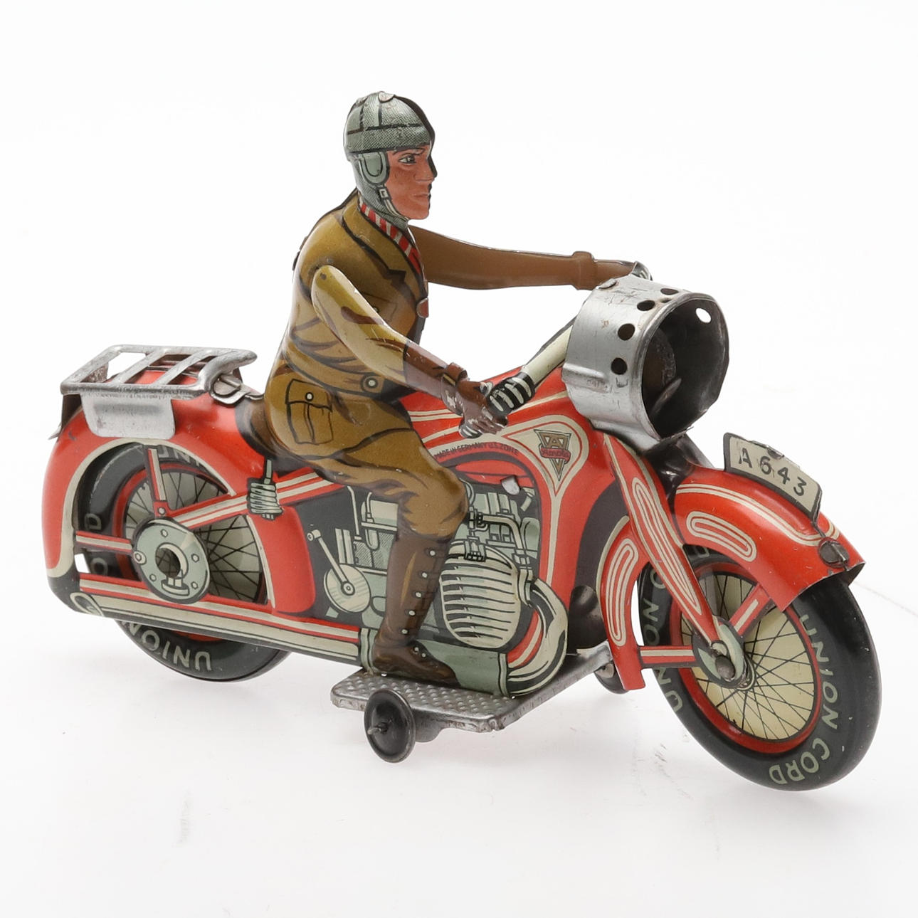 ARNOLD A643, Motorcycle, Lithographed tin, clockwork, Germany, mid-20th century.