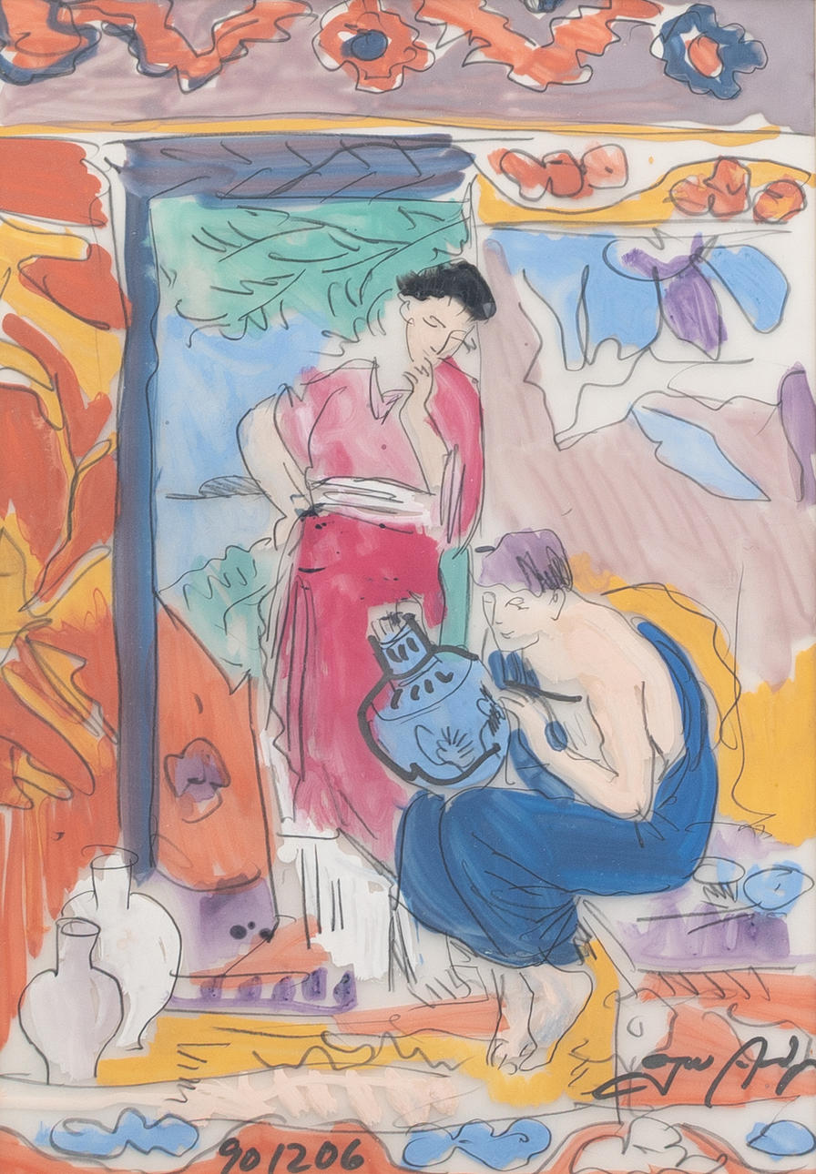 PETER APELGREN (FÖDD 1959). "Pojken med silverurnan", gouache, signerad och daterad -90.