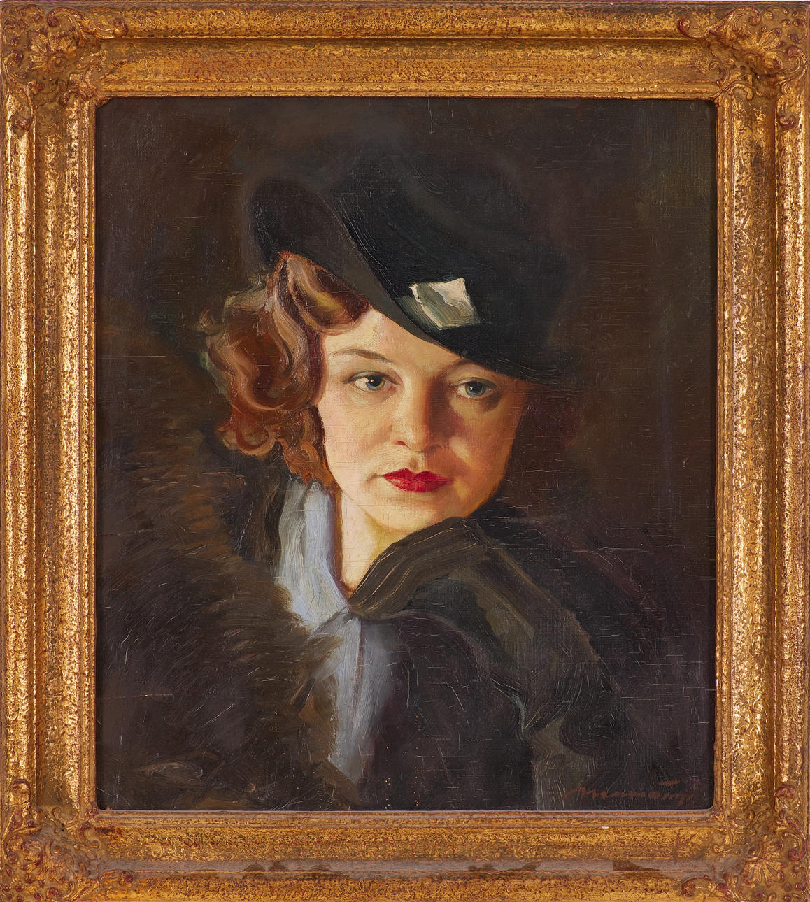 EDMUND MASSÁNYI. Slovakien (1907–1966), Kvinna i hatt, olja duk uppfordrad på pannå, signerad.