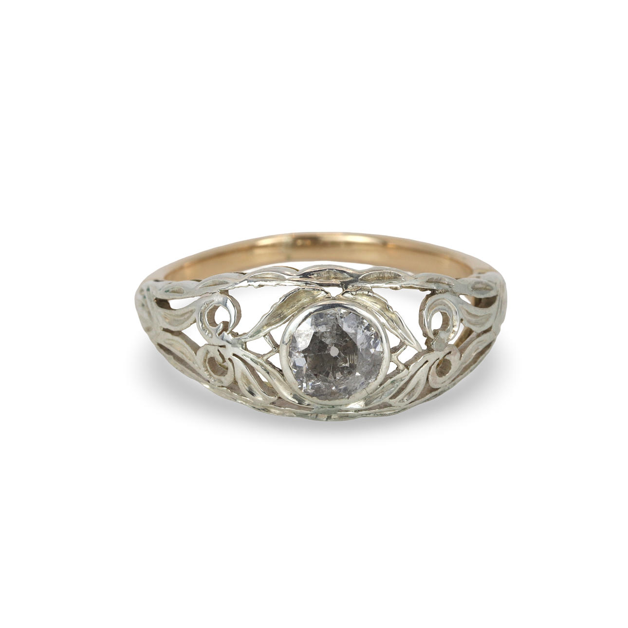 14KT GULD- OCH SILVERDIAMANTRING.