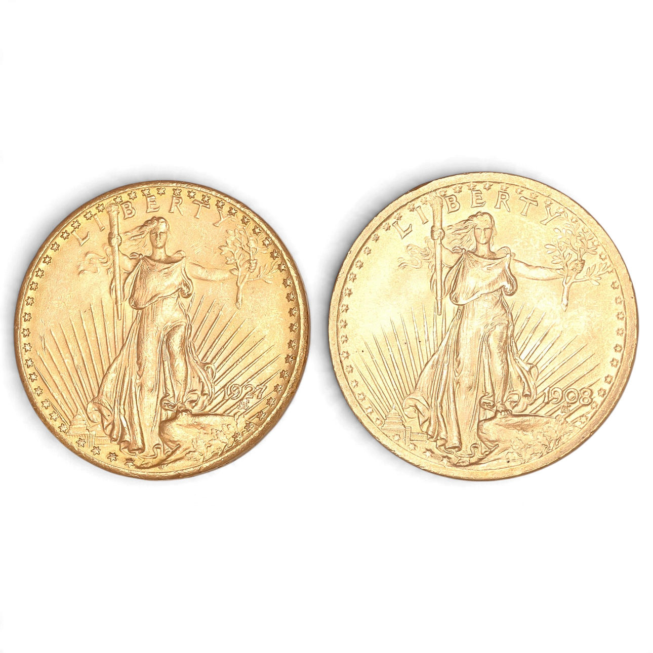 Two US gold coins, early 20th century.