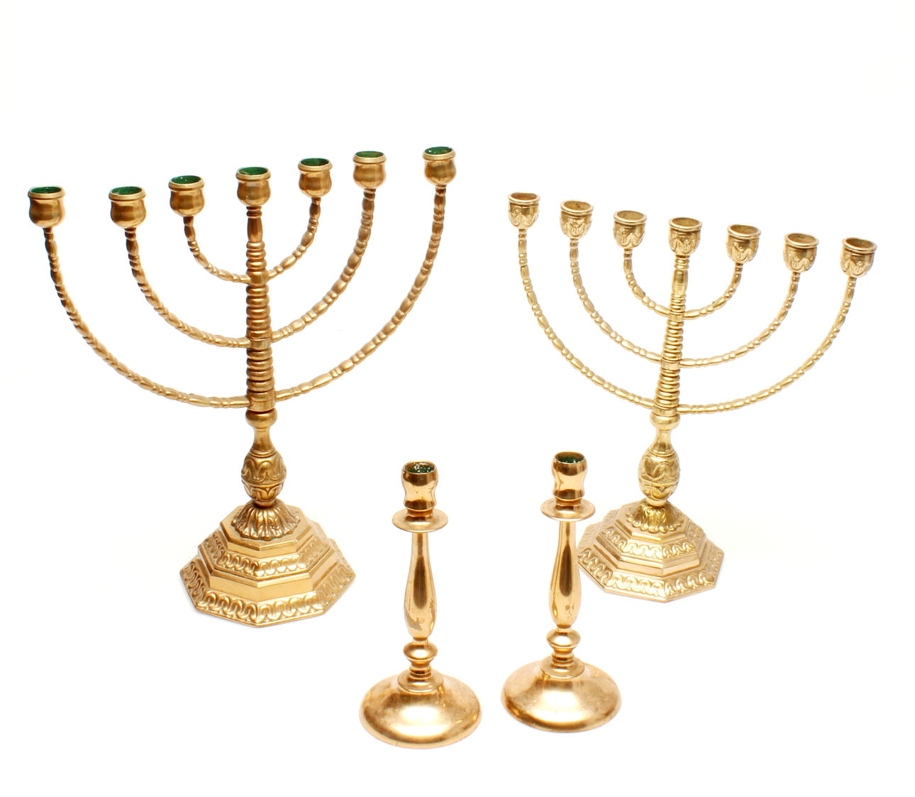 Lysestager, 4 stk., malm/messing, 1900-tallet.