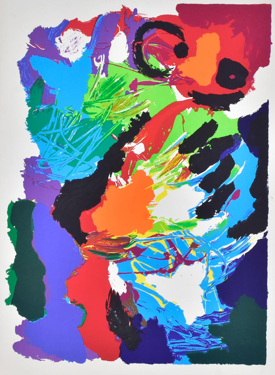 KAREL APPEL. Färglitografi, Abstrakt komposition 1976.