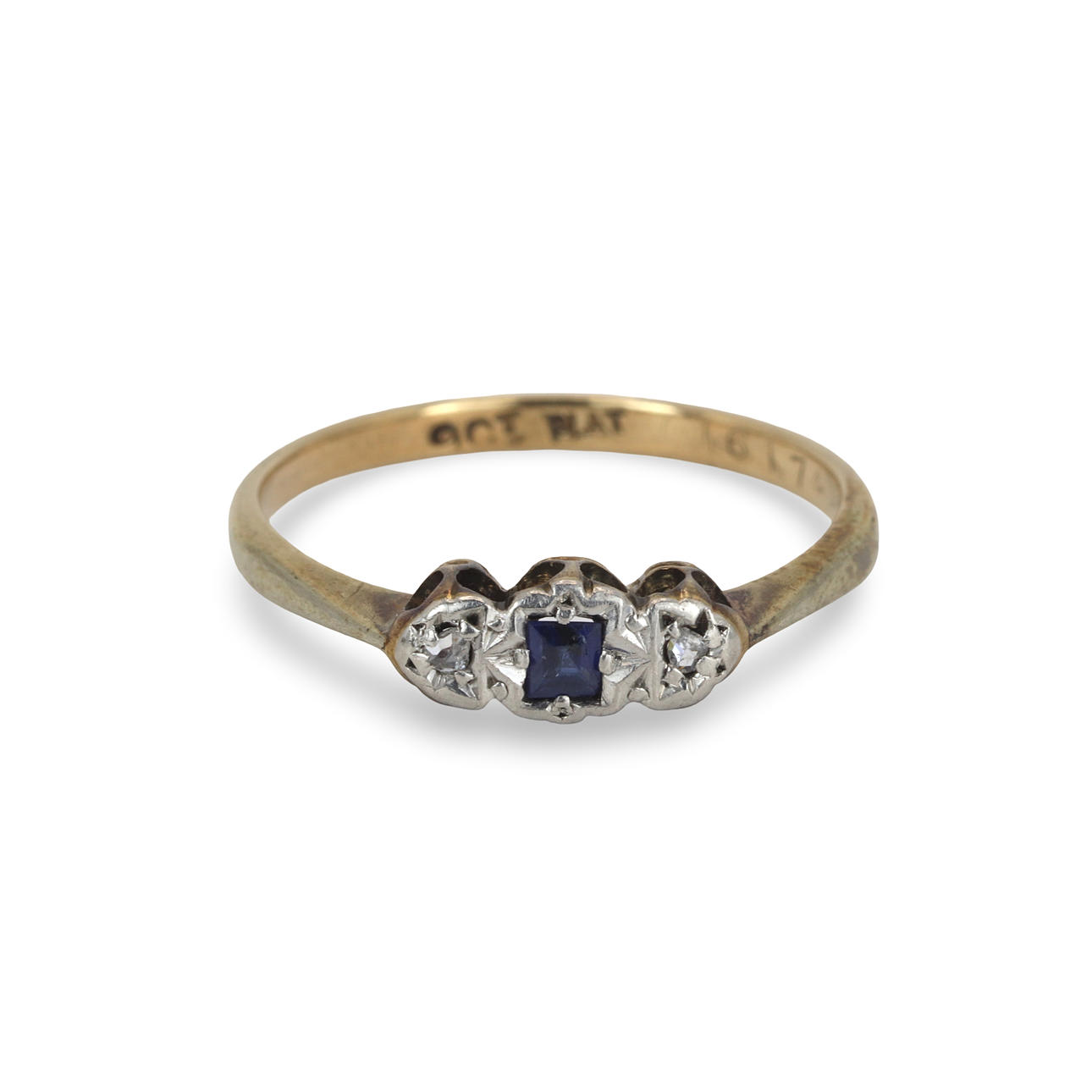 9K GULDGULD SAFIR- OCH DIAMANTRING.