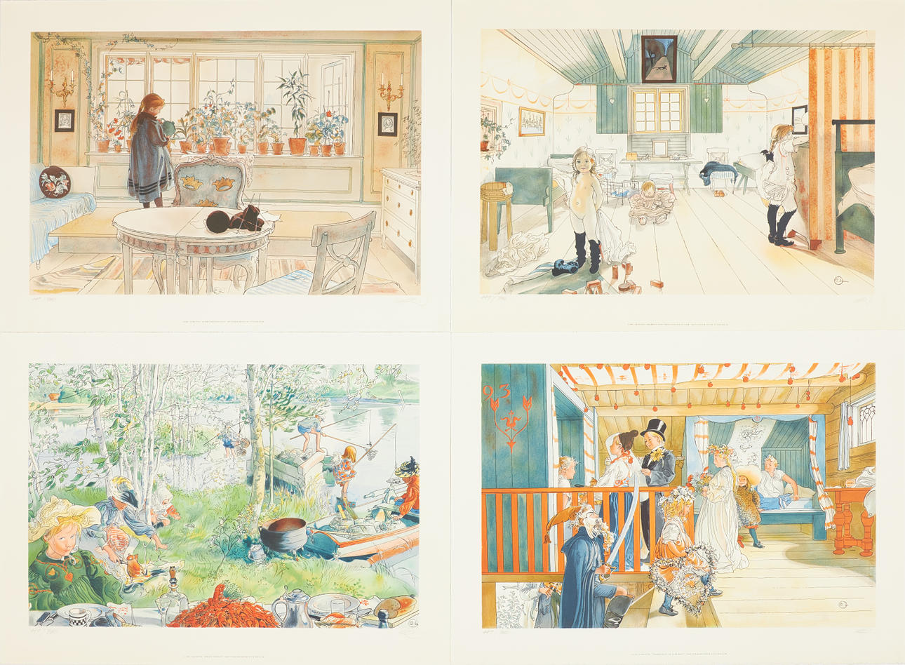 CARL LARSSON. EFTER. Mapp, 4 st, offset litografier, ur ett hem, signerade i tryck, numrerade 448/780.