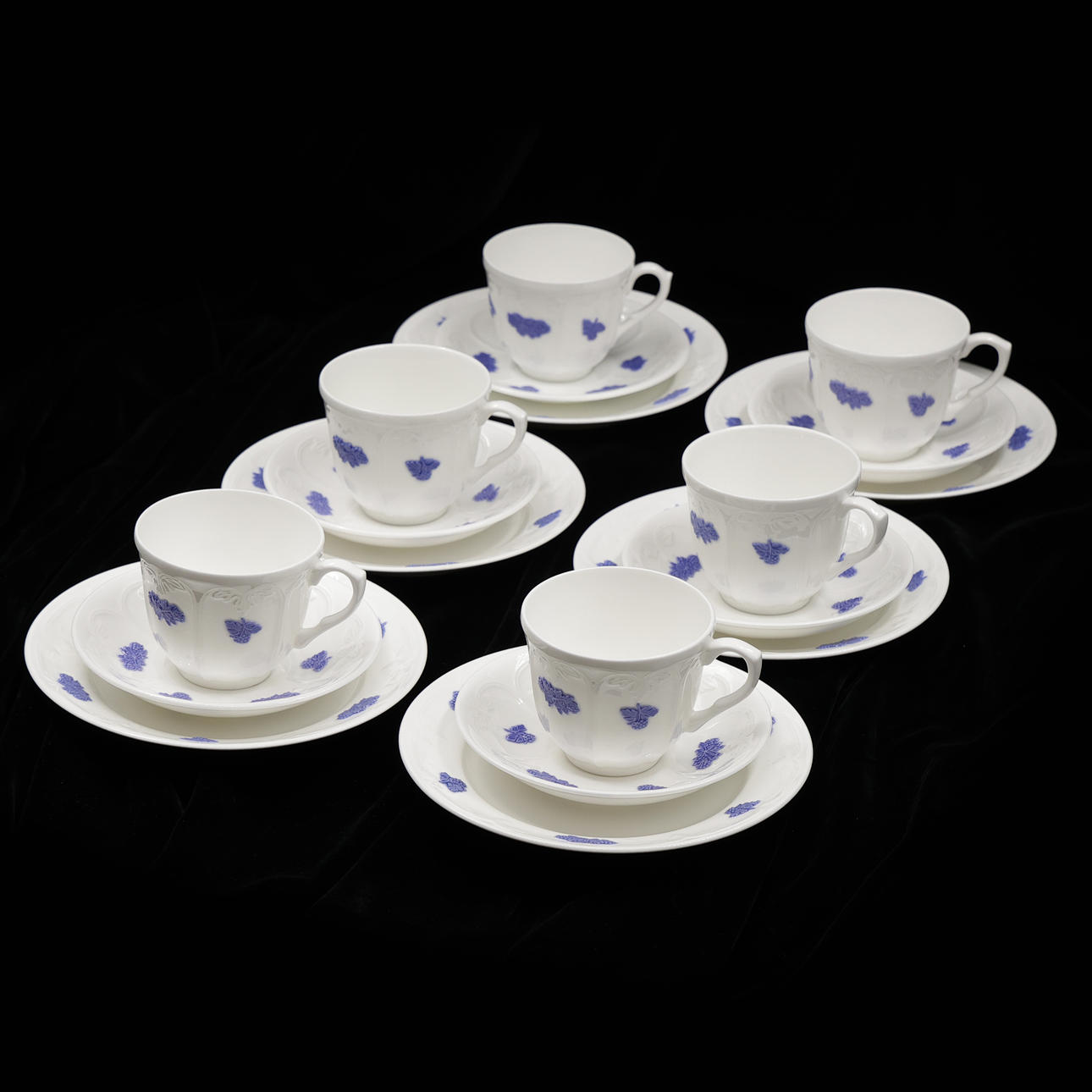 KAFFESERVIS "BLÅ BLOM" 6 KOPPAR, 6 FAT, 6 ASSIETTER, GUSTAVSBERG.