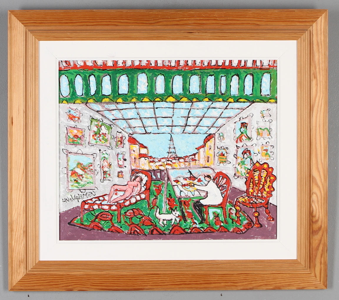 UNO WALLMAN. I Ateljén, olja på duk, signerad.