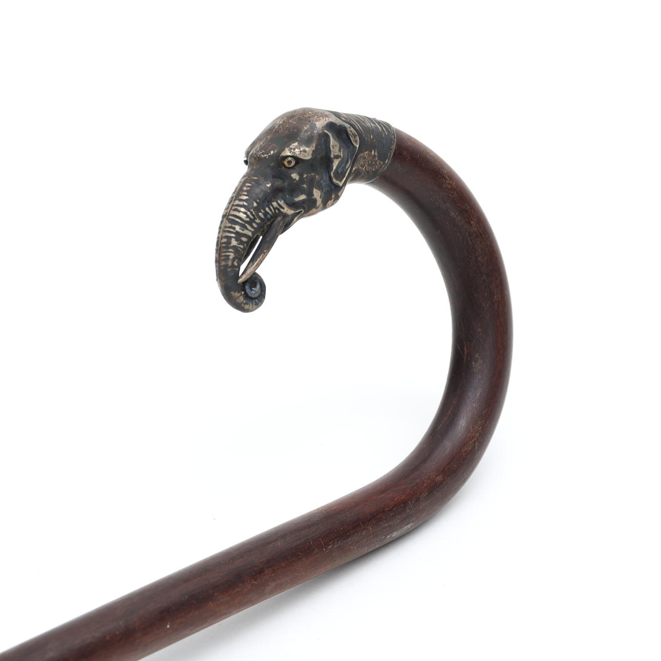 WALKING STICK WITH SILVER HANDLE, in the shape of an elephant head, 830 ...