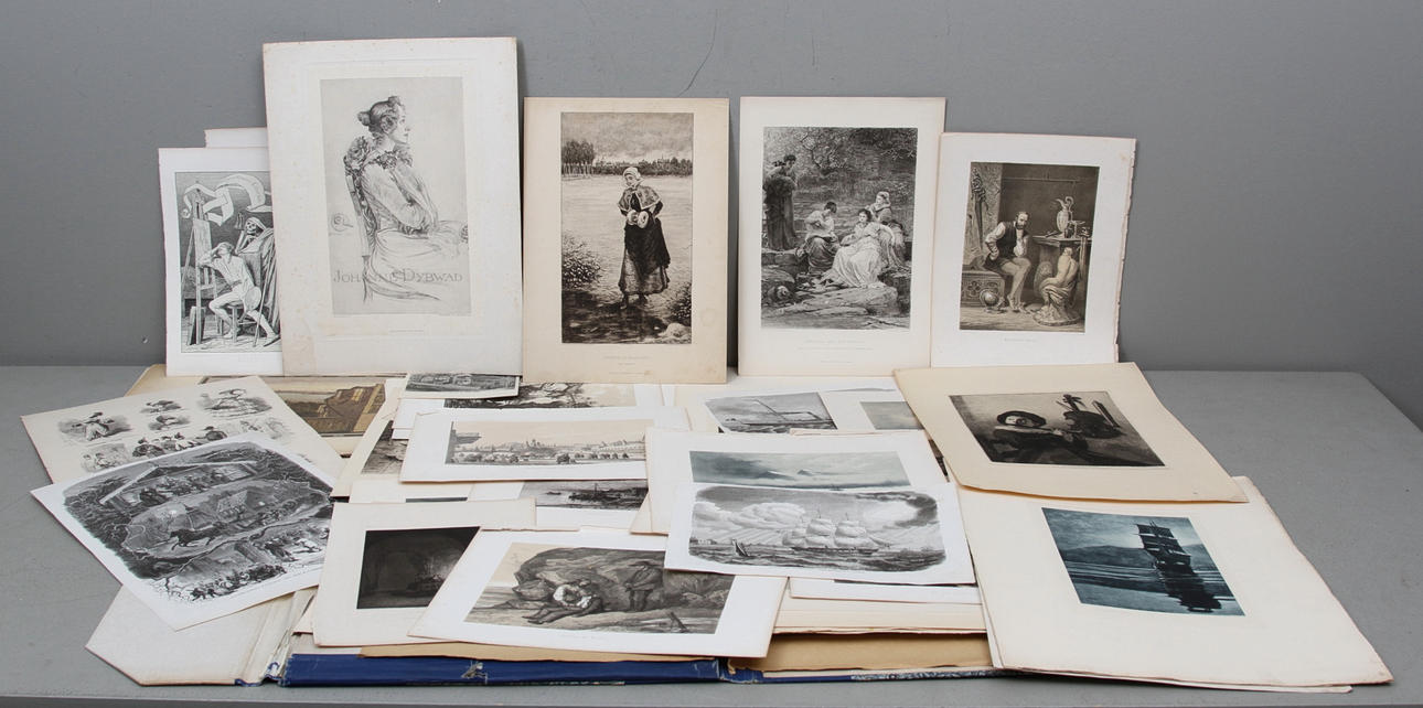 MAPP med GRAFISKA BLAD, reproduktioner m.m. 18-1900-tal.