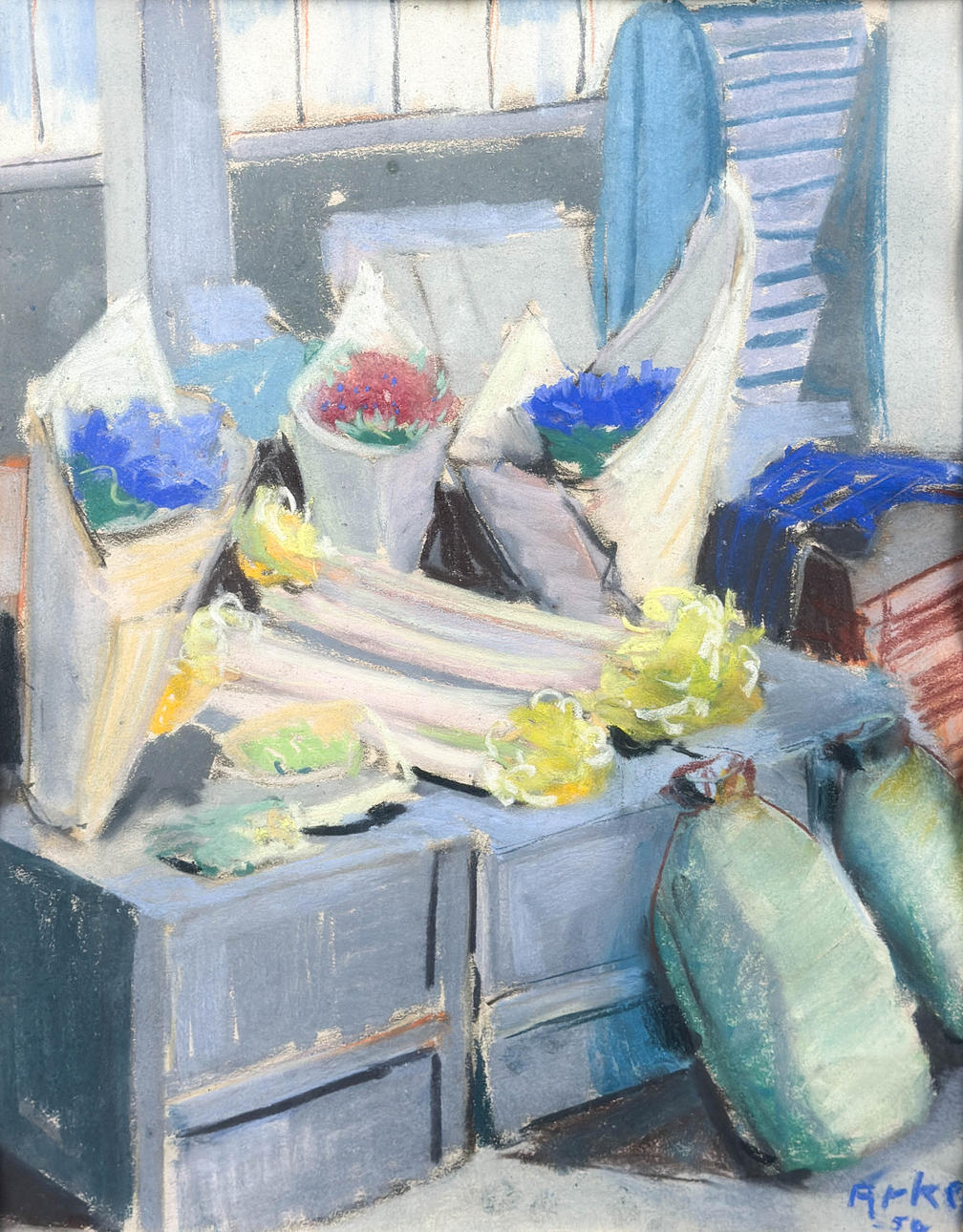 CARL-ERIK ARKEL. PASTELL, "Stilleben", signerad, daterad-50.