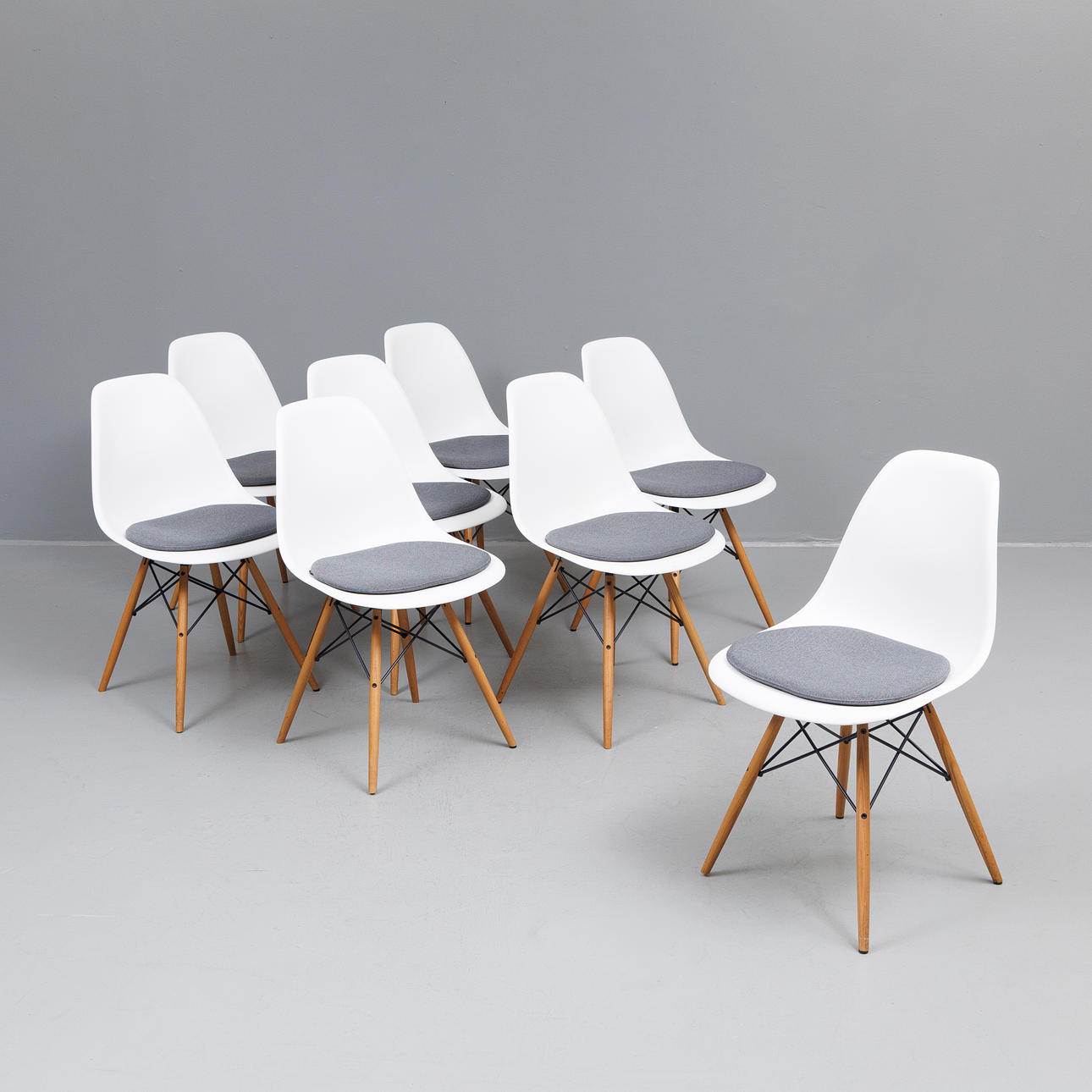 CHARLES & RAY EAMES. chairs, 8 pcs, "Plastic Side Chair DSW", for Vitra, 2016.