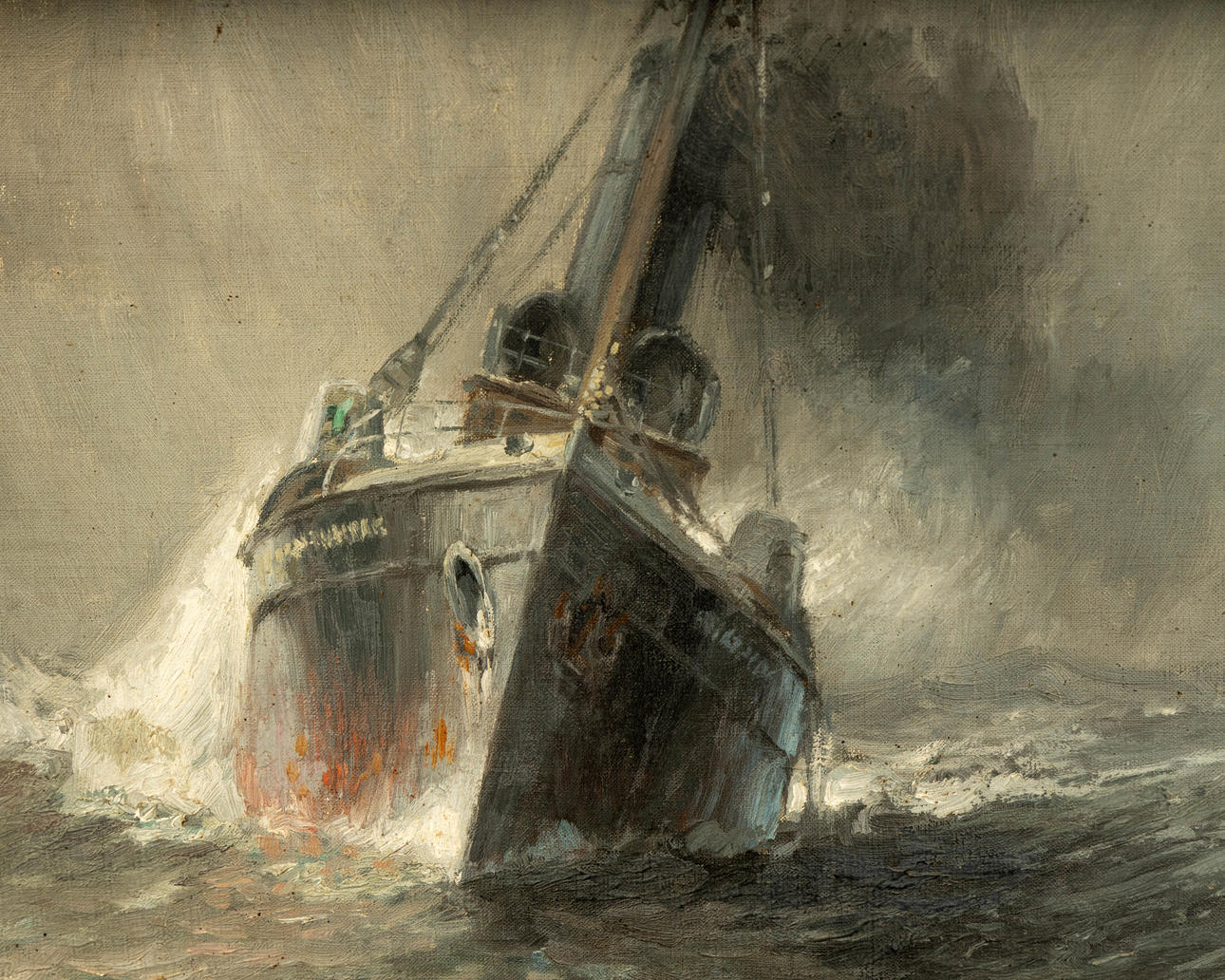 PAUL SCHRECKHAASE (1874-1912). Fishing steamer in heavy seas. Art ...
