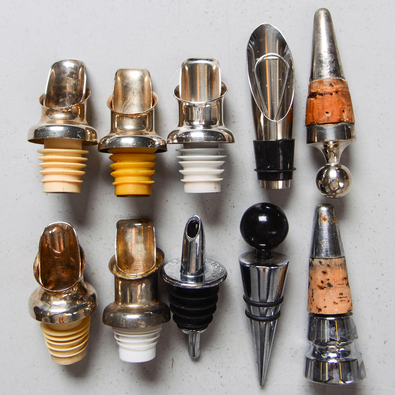 BOTTLE STOPPERS, 10 pcs, metal, 20th century.