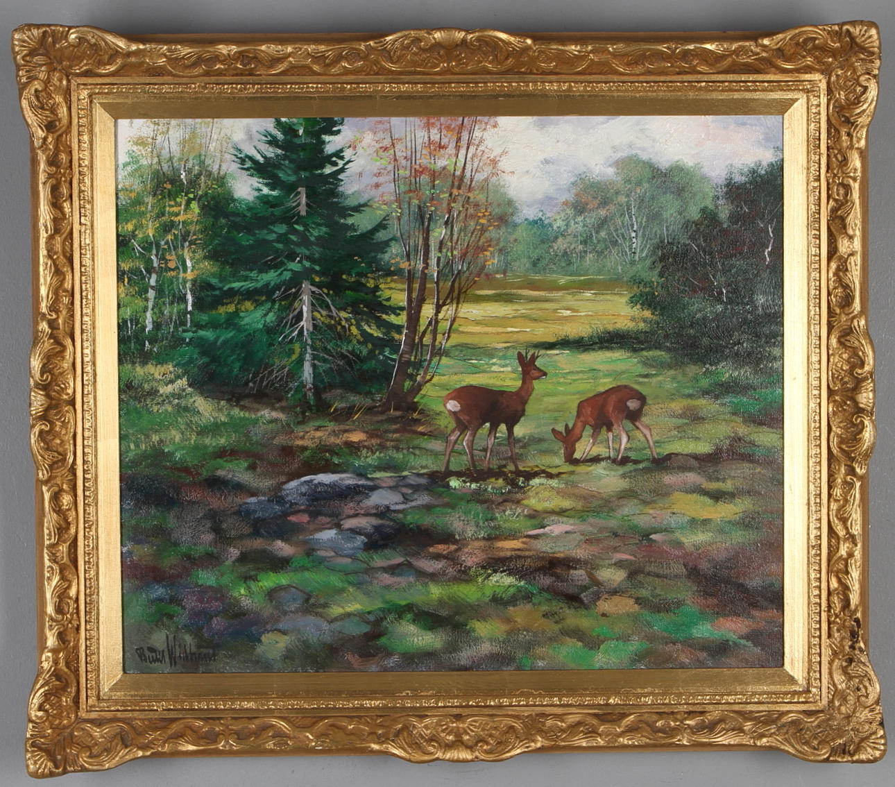 BERTIL WIDBRANDT. Landskap med rådjur, olja på duk, signerad.