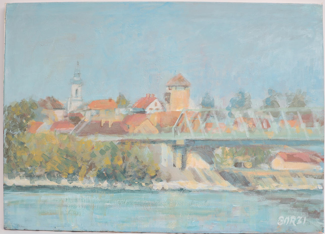 OIDENTIFIERAD KONSTNÄR. Stadsbild, oljemålning på duk, signerad borzi.