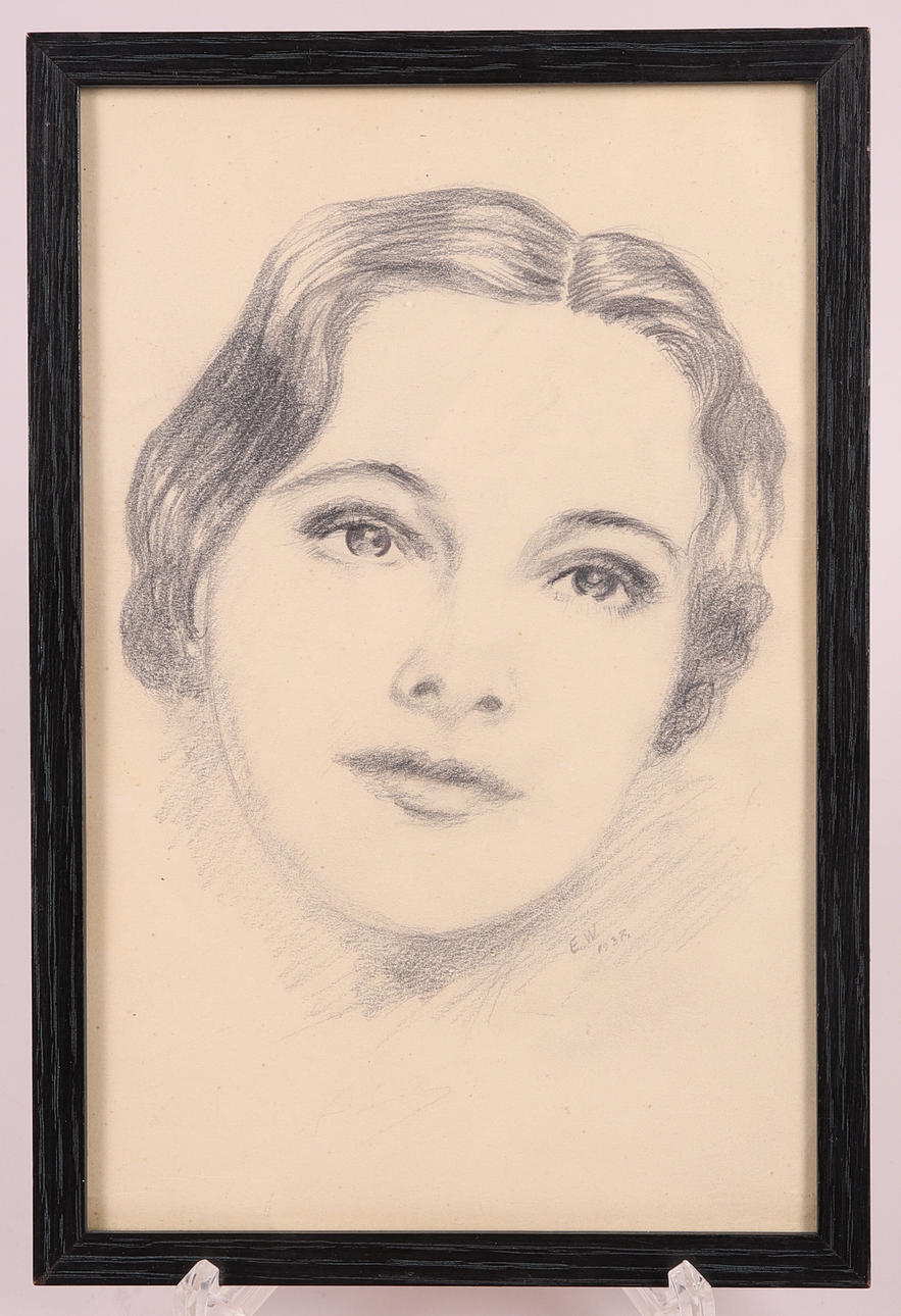 ELNA WICKSTRÖM. Pencil drawing, portrait, signed E.W. and dated 1937 ...