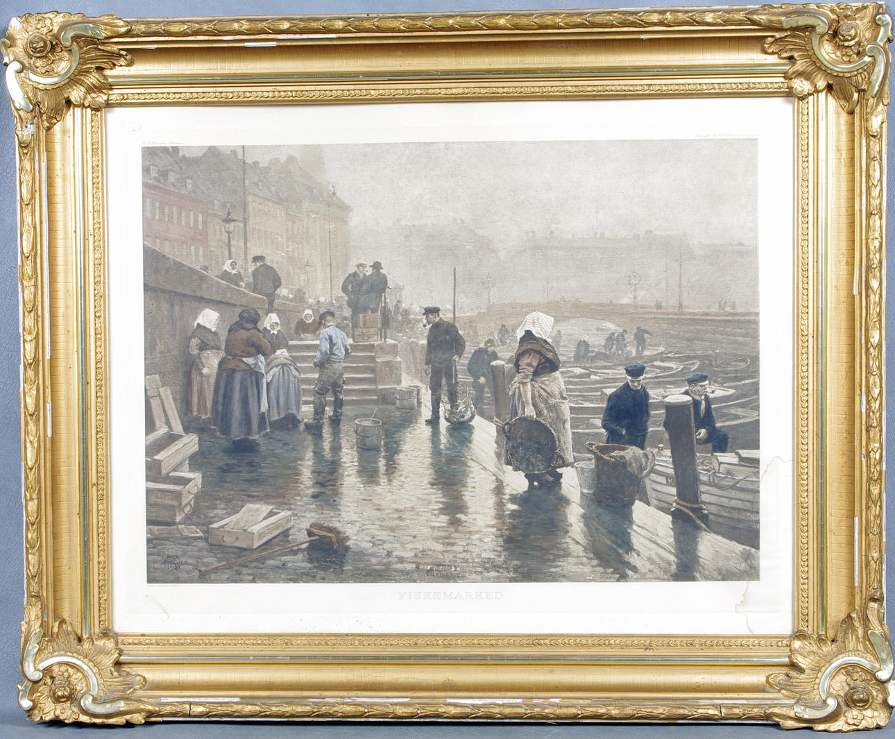 PAUL FISCHER. FIskemarked, litografi.