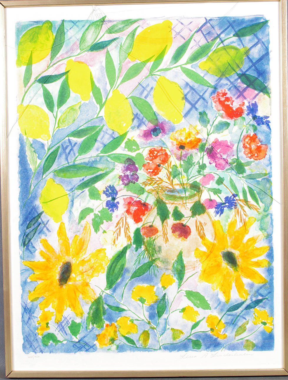 LENA LINDERHOLM. Blomsterstilleben, 2 stycken, färglitografier.
