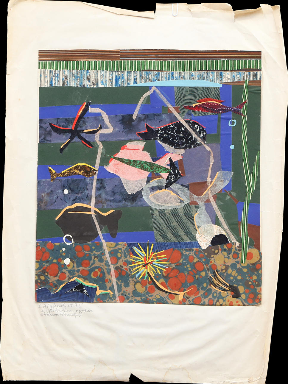 ERIK HÖGLUND. COLLAGE, signed, 1950.