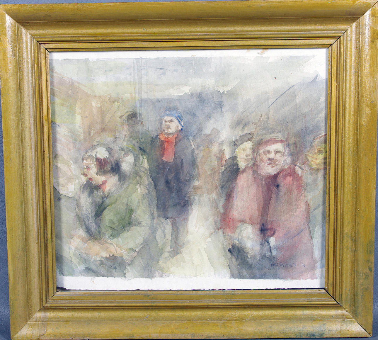 MATS RYDSTERN. Väntande människor, akvarell.