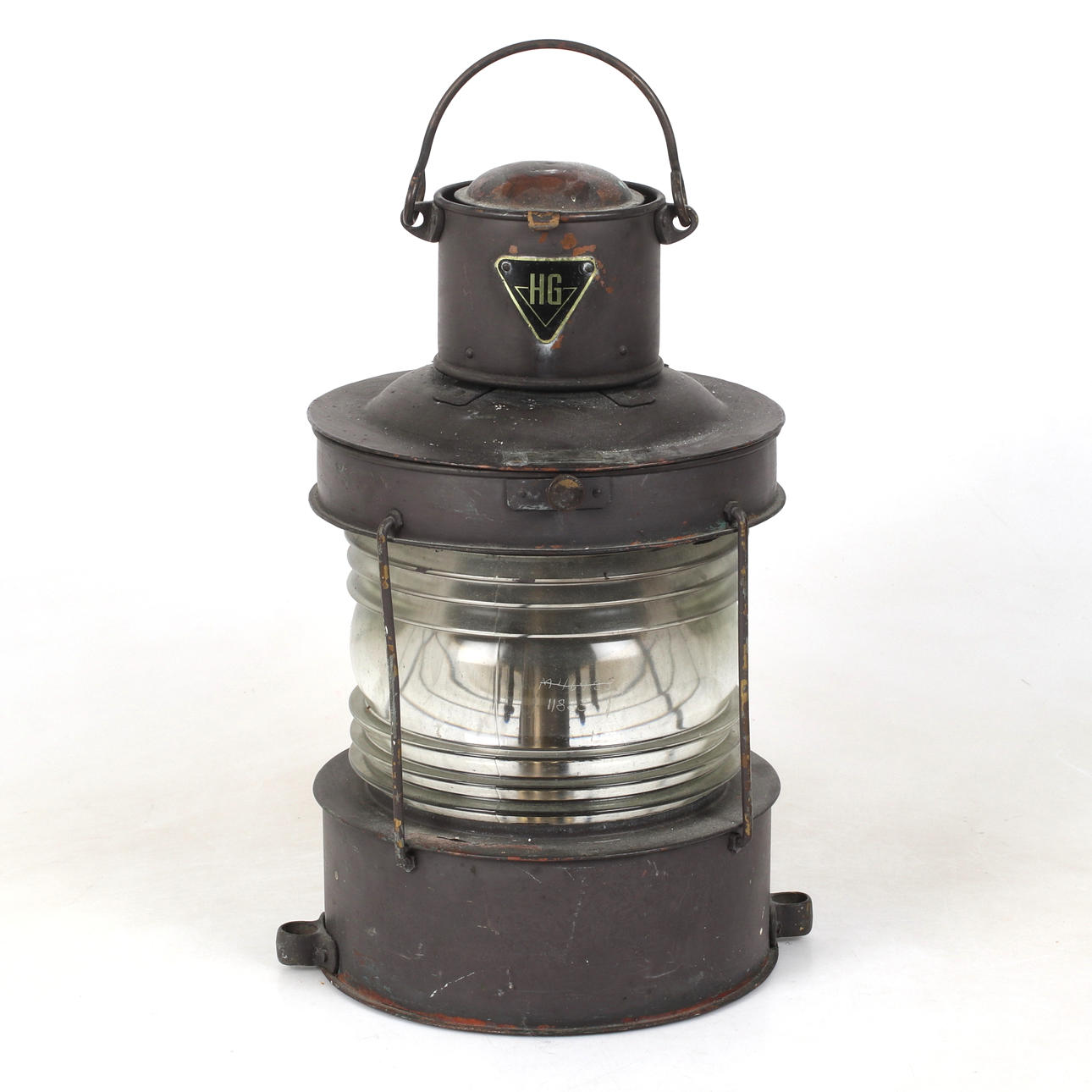 LANTERNA, koppar och glas, märkt HG, 1900-tal.