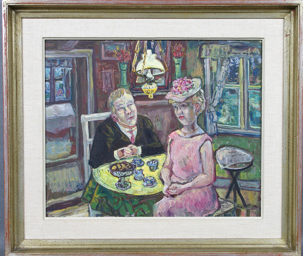 OLLE NORDBERG. fikastund, olja på pannå.