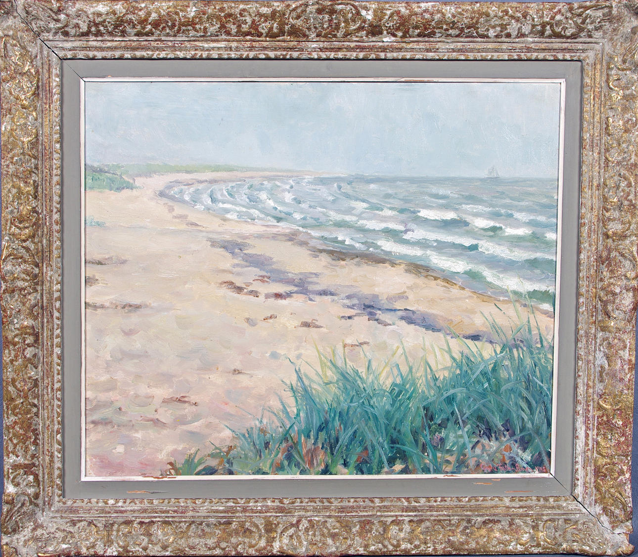 GRETA FALK - SIMON. strandparti, olja på pannå.