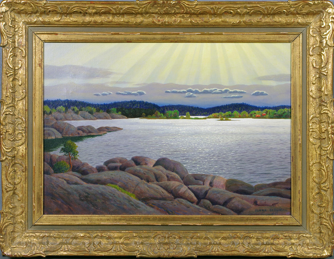 OSKAR BERGMAN. kustparti, olja på duk.