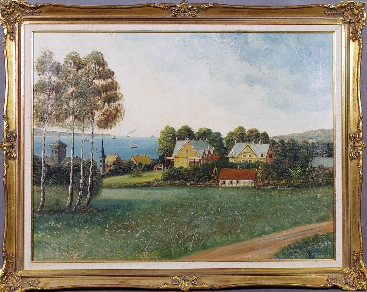 OKÄND KONSTNÄR. landskap med hus, olja på duk.