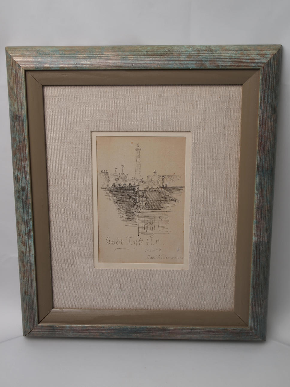 CARL WILHELMSON. Tuschtegning, nytårshilsen.