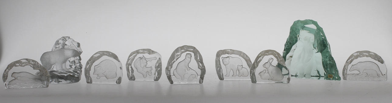 GLASBLOCK, 9 st, bla Vicke Lindstrand, Kosta.