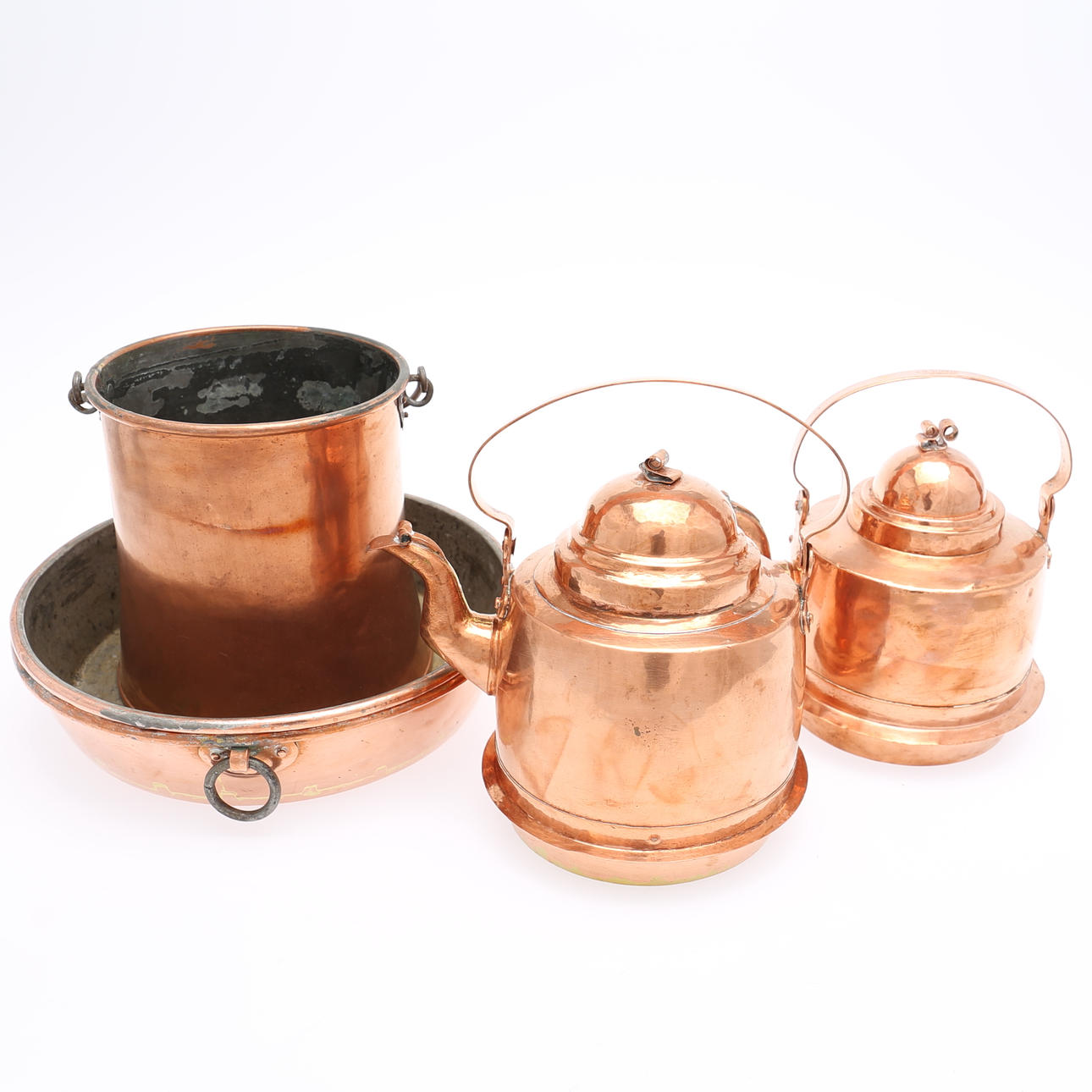 COPPER OBJECTS, 5 parts, 1900s.