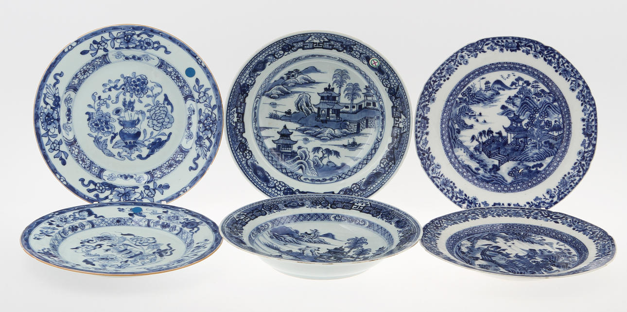 TALLRIKAR, 6 st, porslin, 1700-tal.