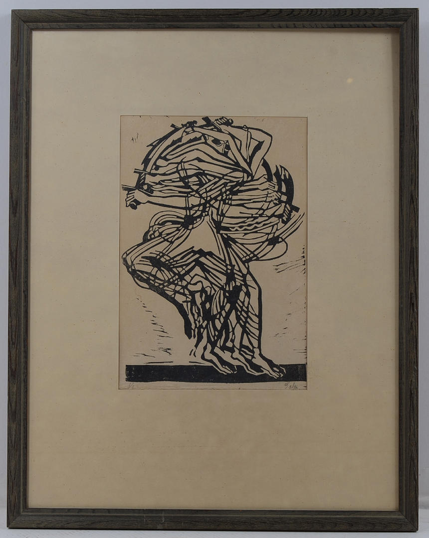 SALTO. Sword thrower, woodcut.