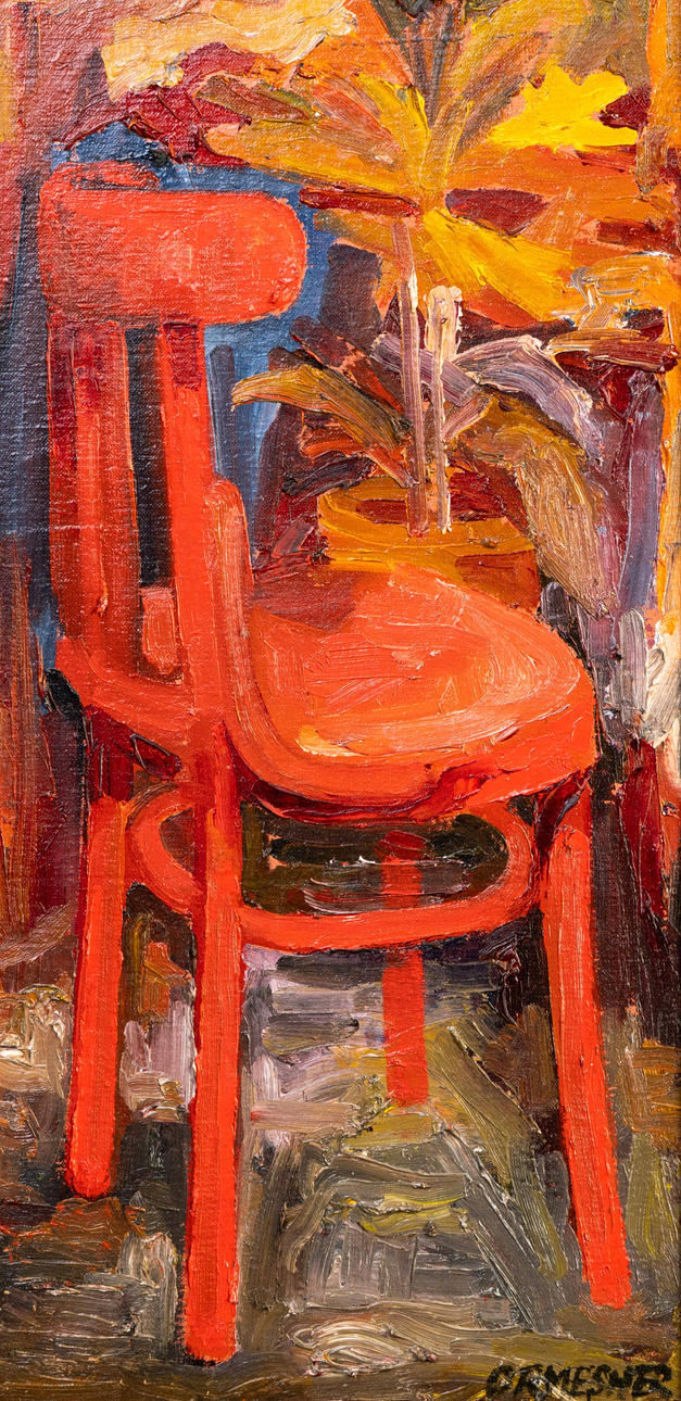 ROBERT ORMESHER (BRITISH, 20TH CENTURY), RED CHAIR.
