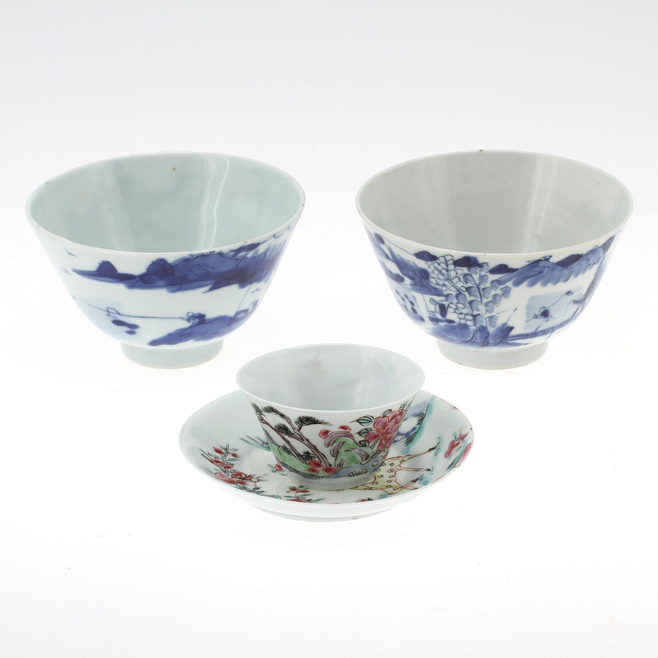 SKÅLAR OCH KOPP MED FAT, porslin, Kina 1700/1800-tal.