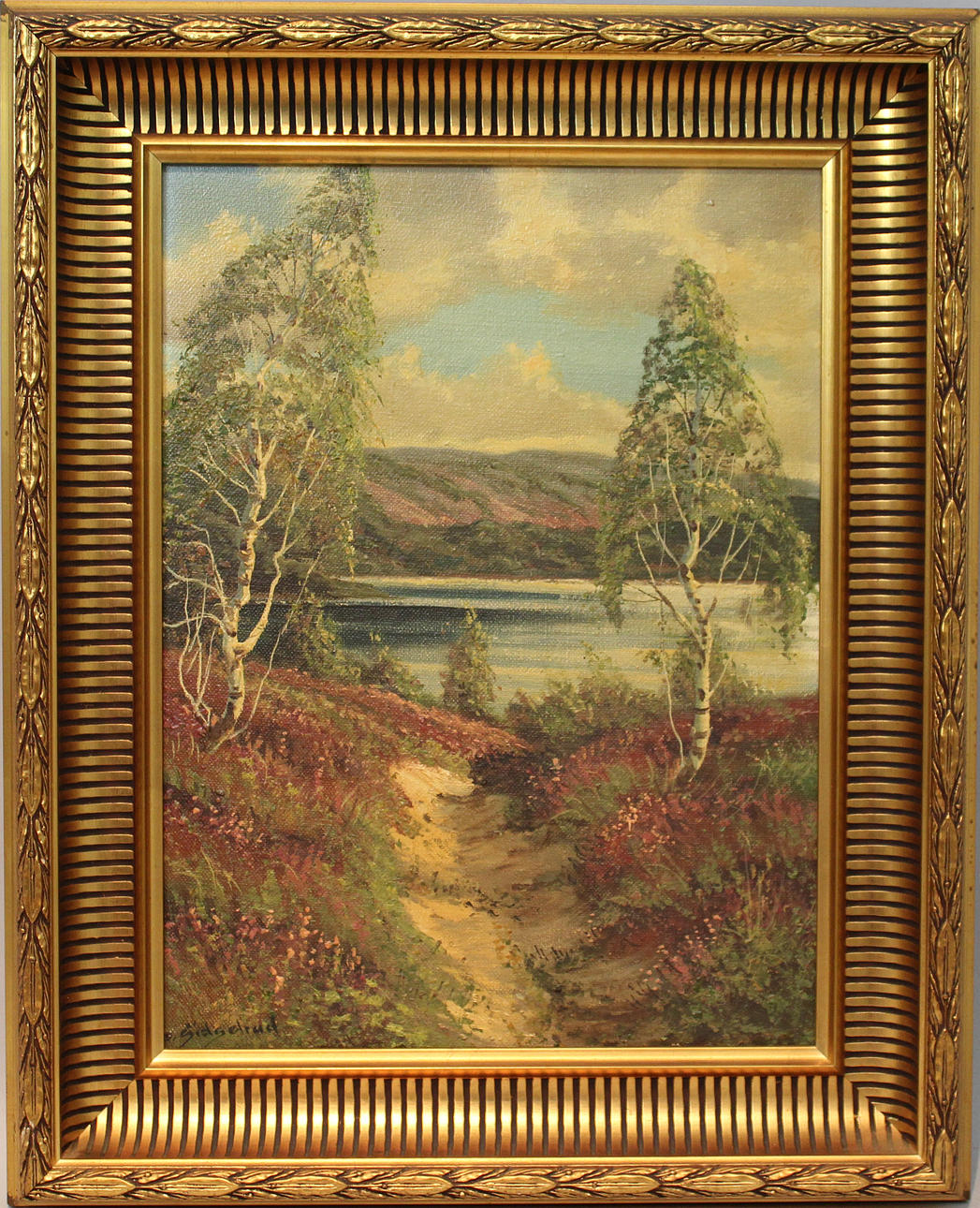 DAGFIN SIDSELRUD. Norskt landskap med sjö. Olja på duk. Signerad D Sidselrud.